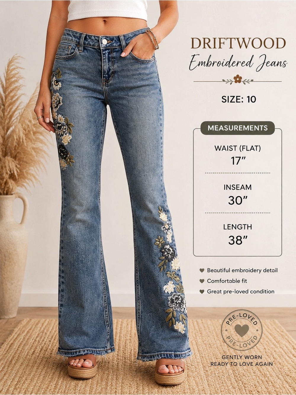 DRIFTWOOD Blue Embroidered Boot Cut Jeans